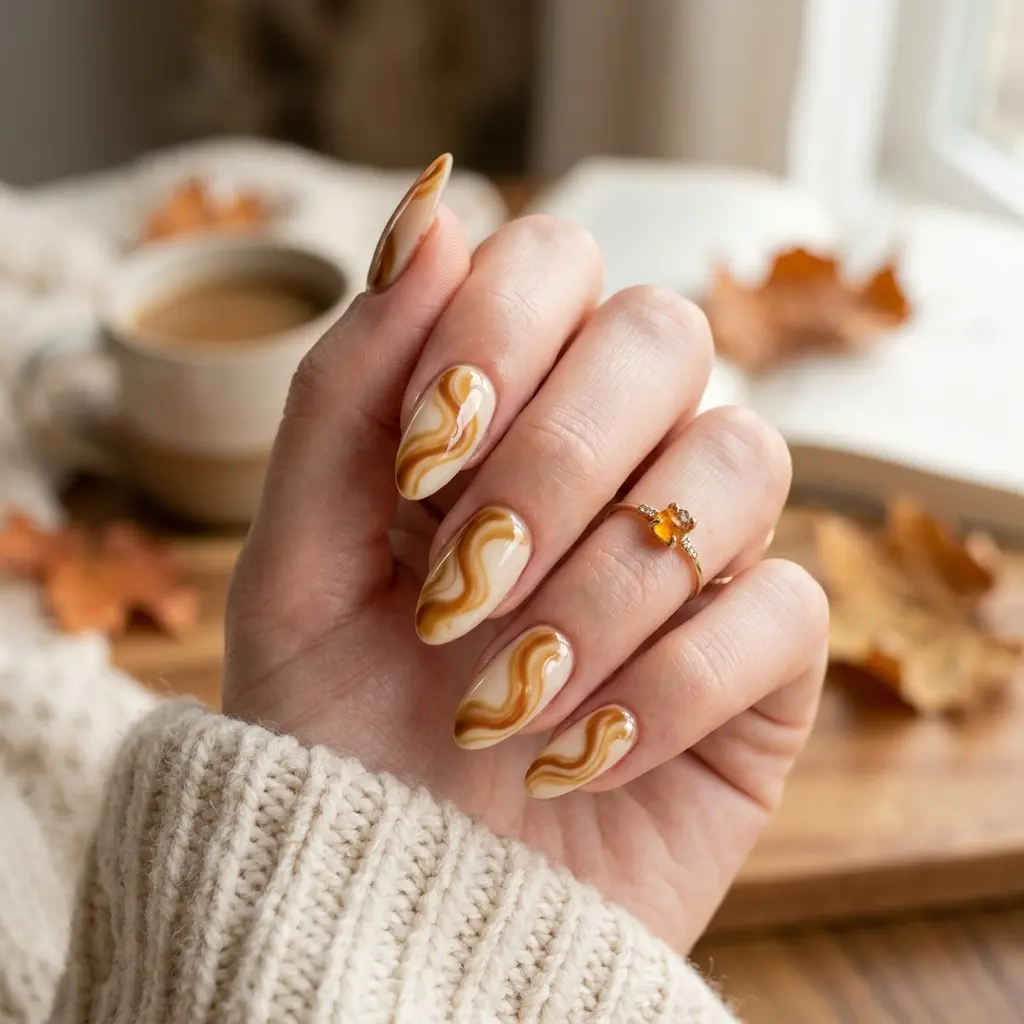 Caramel Swirl Nails