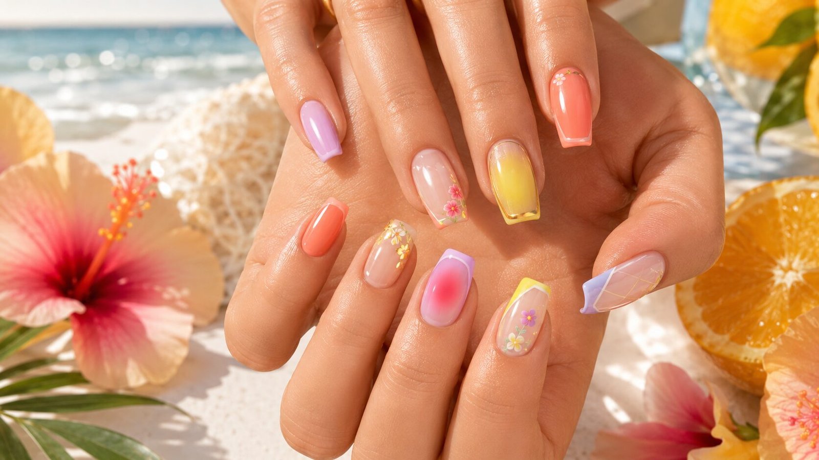 Cute July Nails Short Coffin Shape