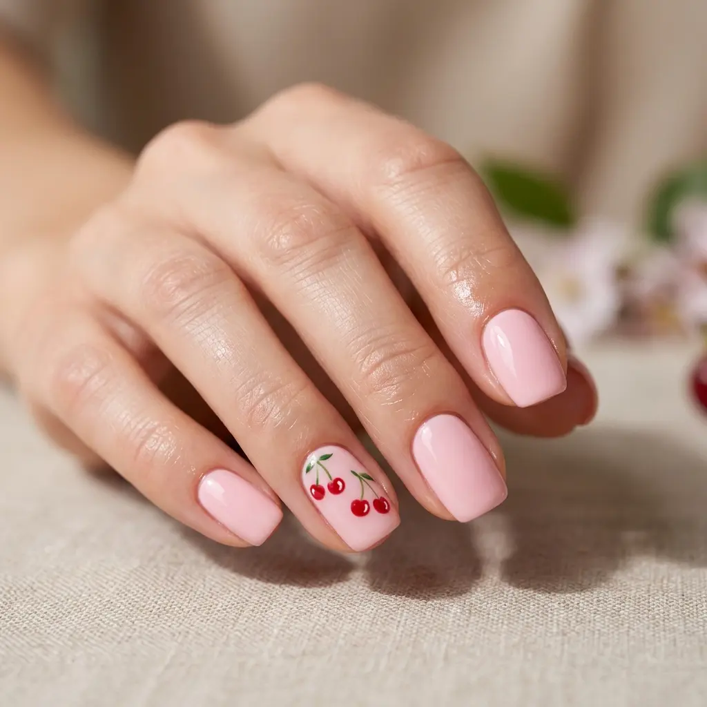 Cherry Accent Nails