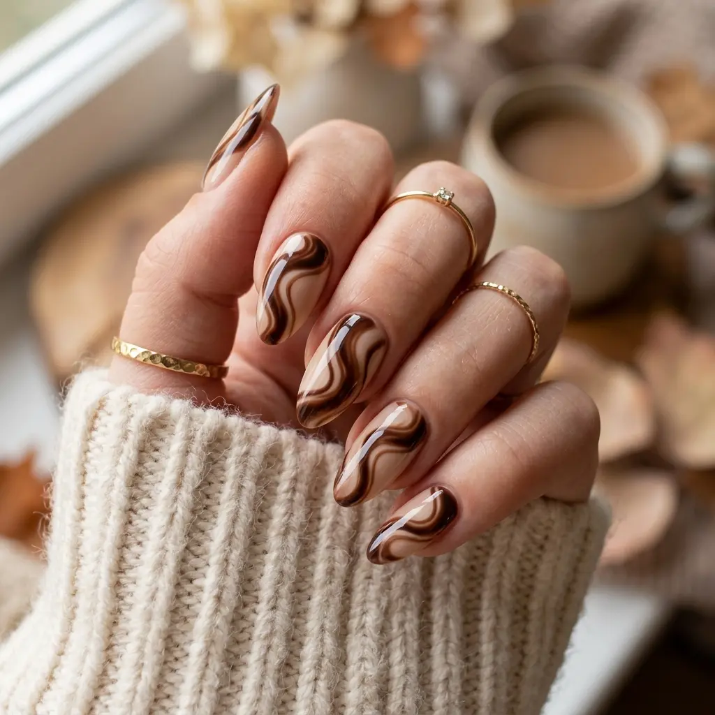 Chocolate Swirl Nails