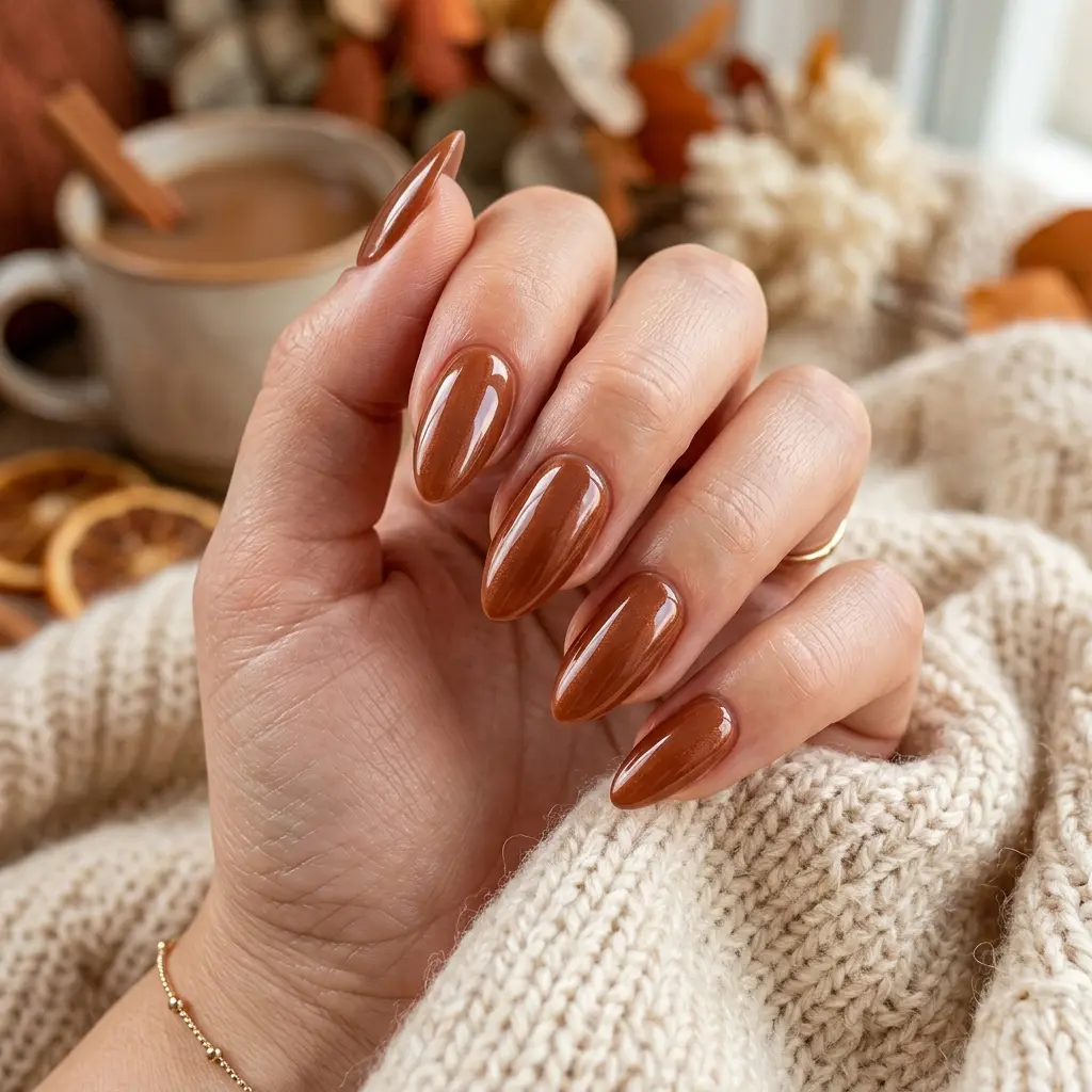 23 Early Fall August Nails You'll Want to Wear Before Everyone Else 2 Cinnamon Glazed Almond Nails