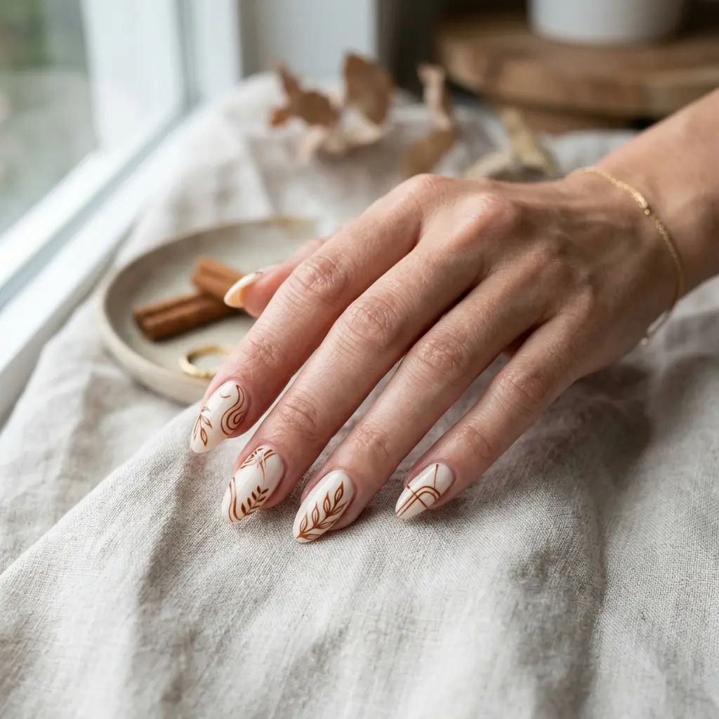 Cinnamon Line Art Nails
