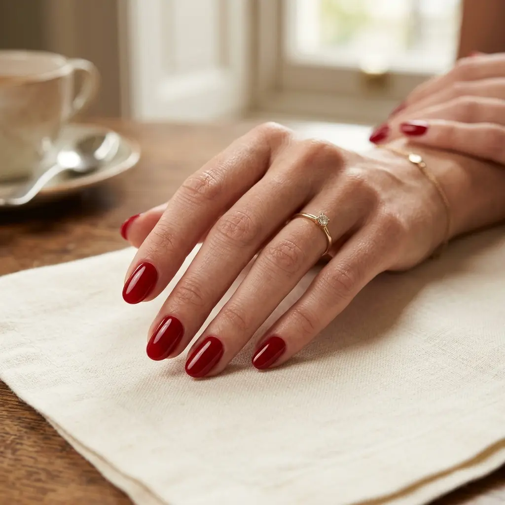 Classic Red Glossy Short Oval Nails