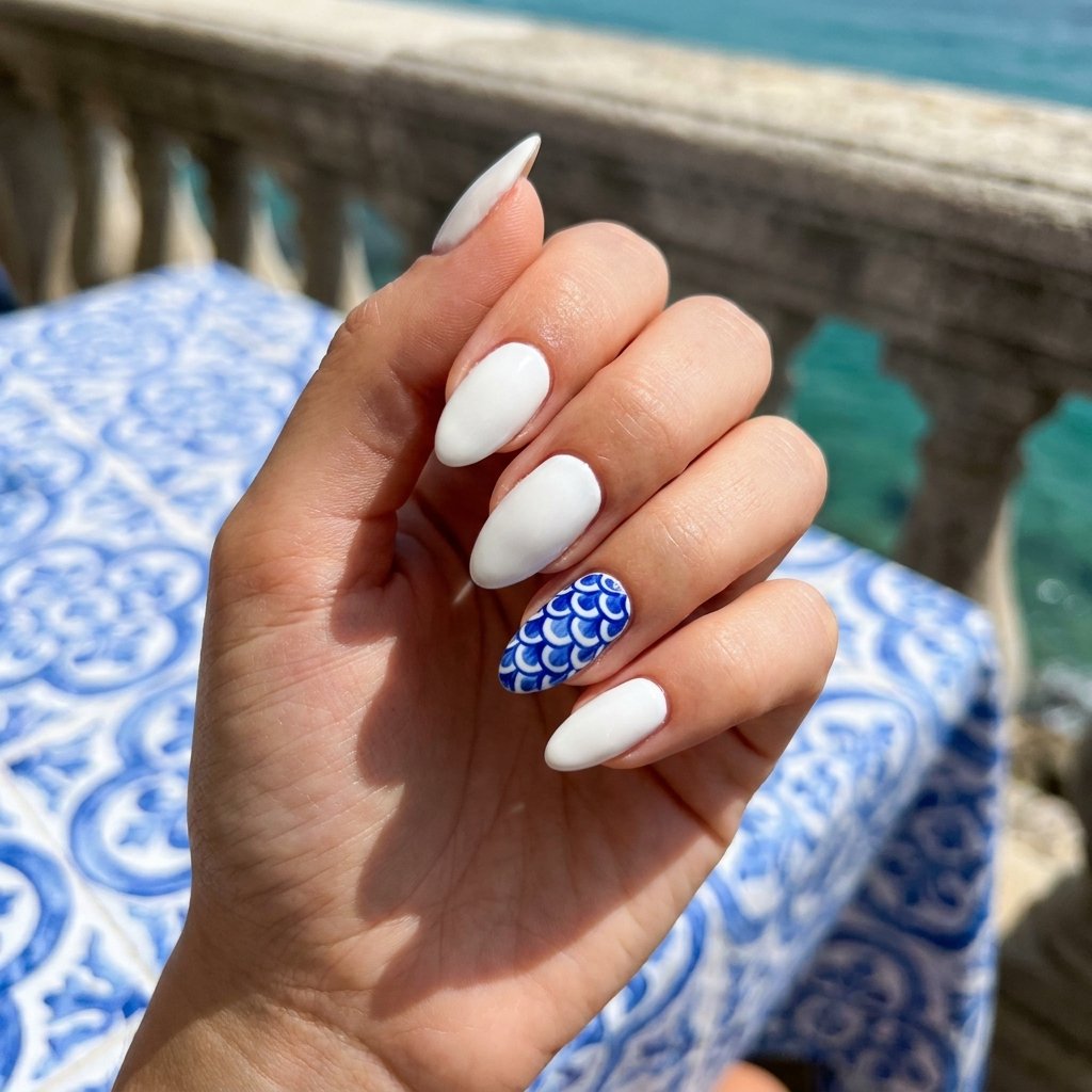 Cobalt Blue Scallop Tile Nails