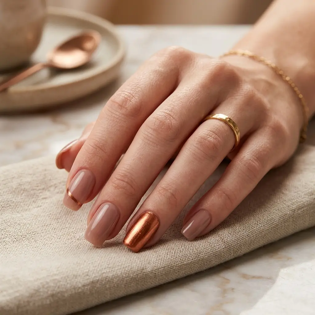 23 Early Fall August Nails You'll Want to Wear Before Everyone Else 14 Copper Accent Nails