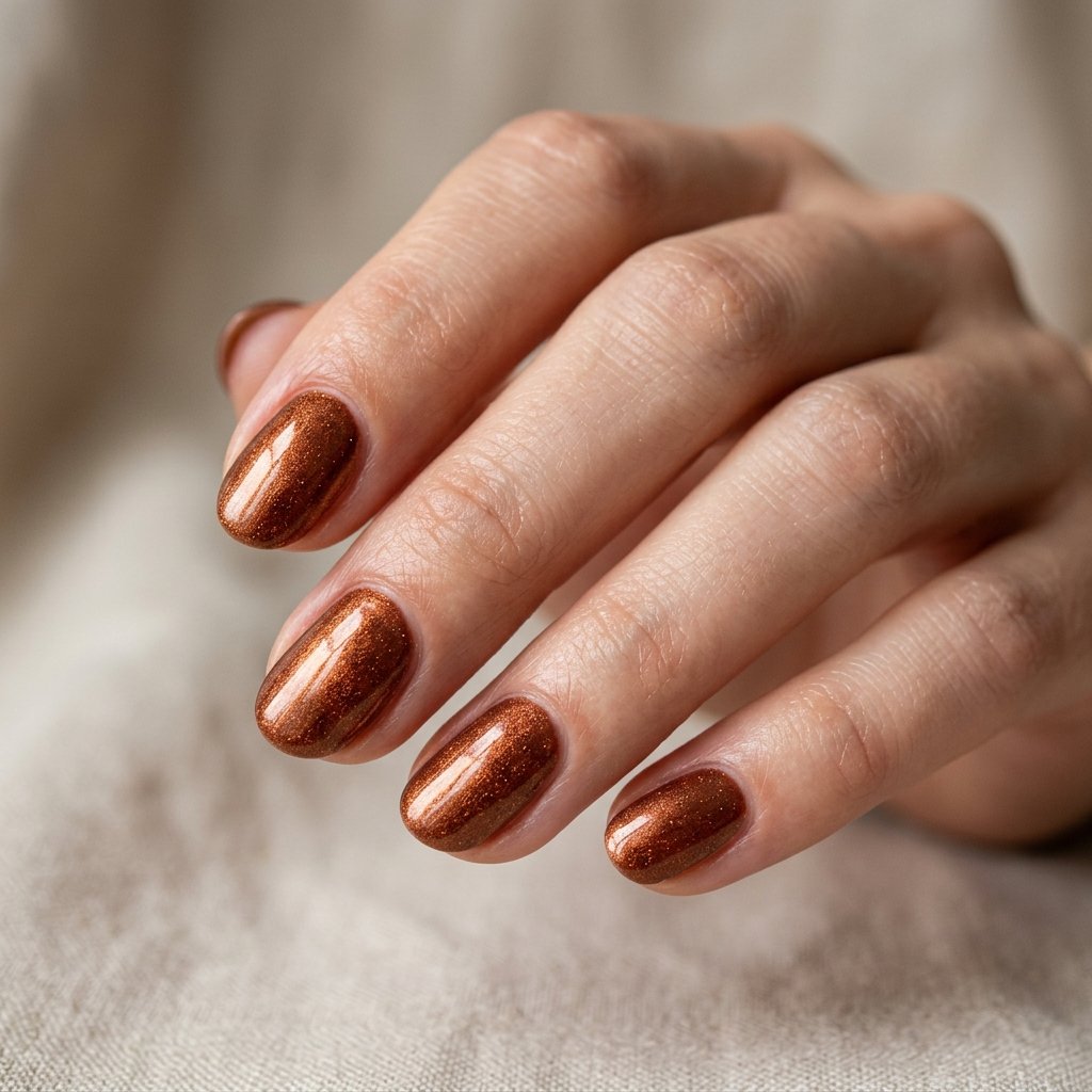 Copper Shimmer Short Oval Nails