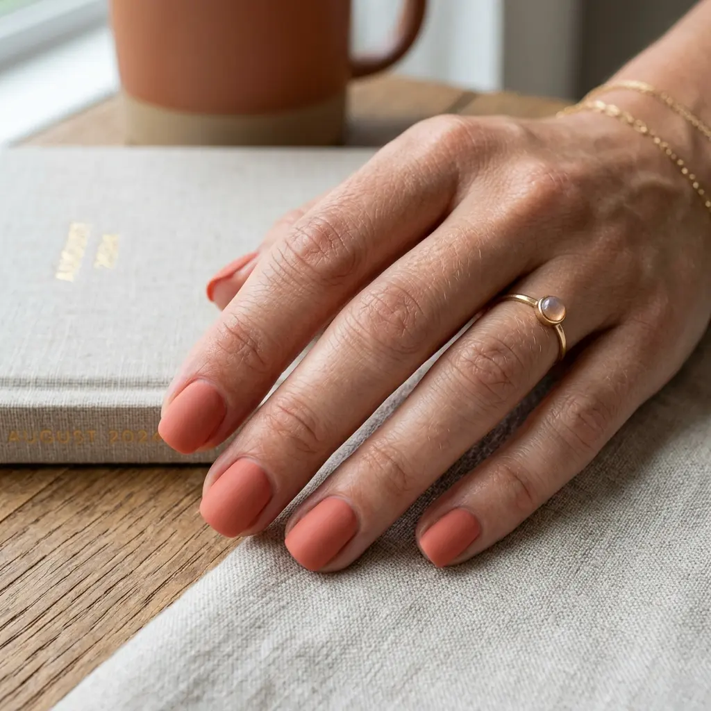 Muted Coral Matte Short Nails