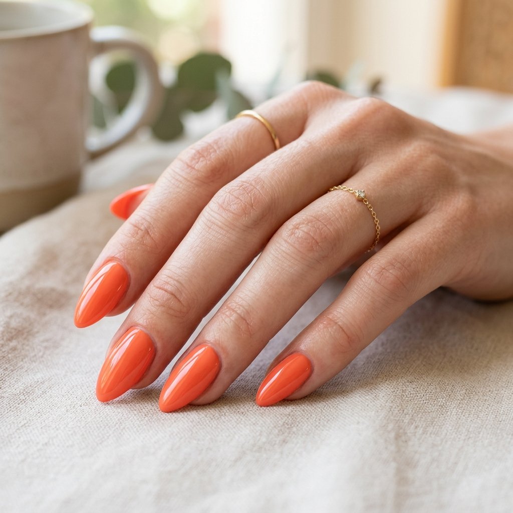 Coral Orange Almond Nails