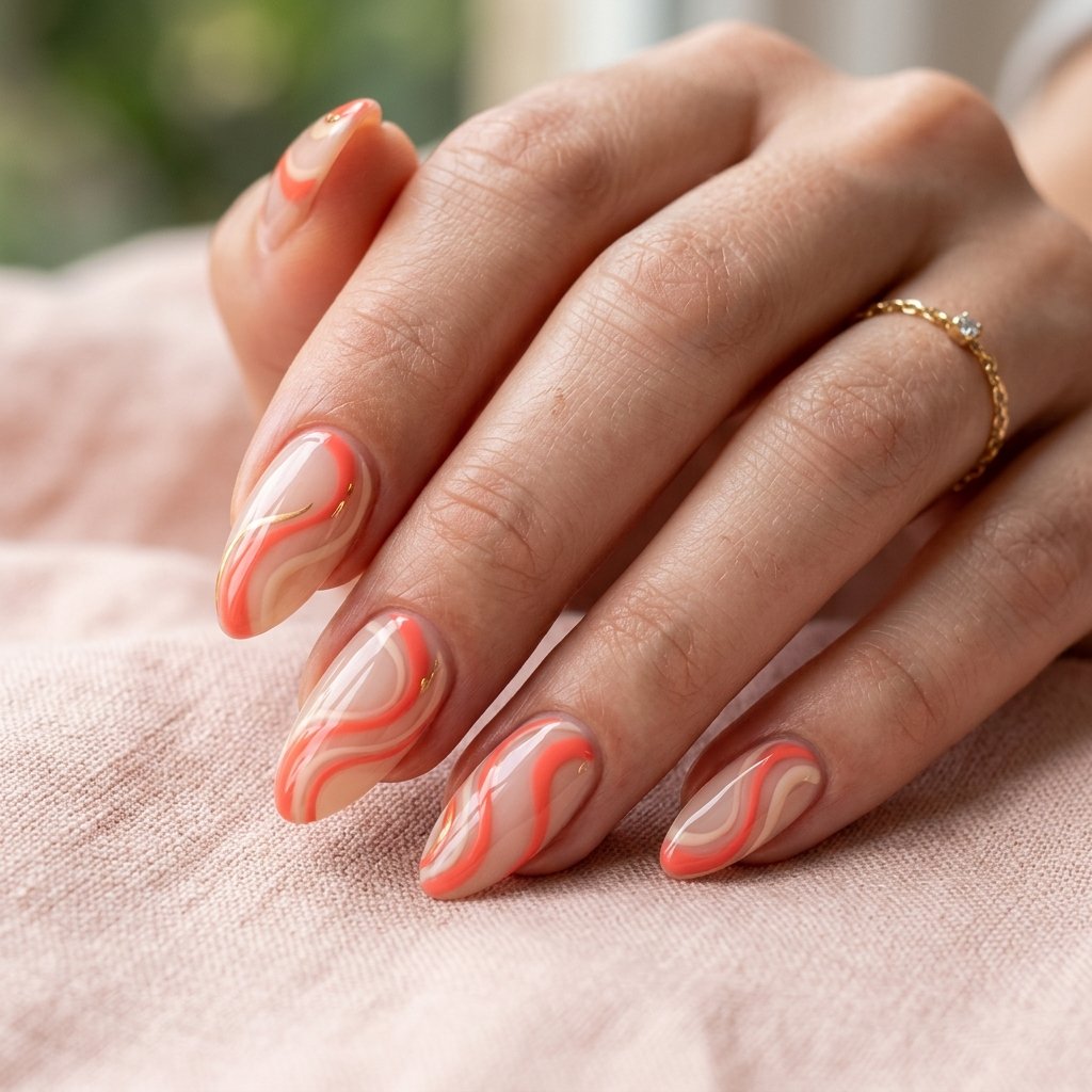 Coral Swirl Nails