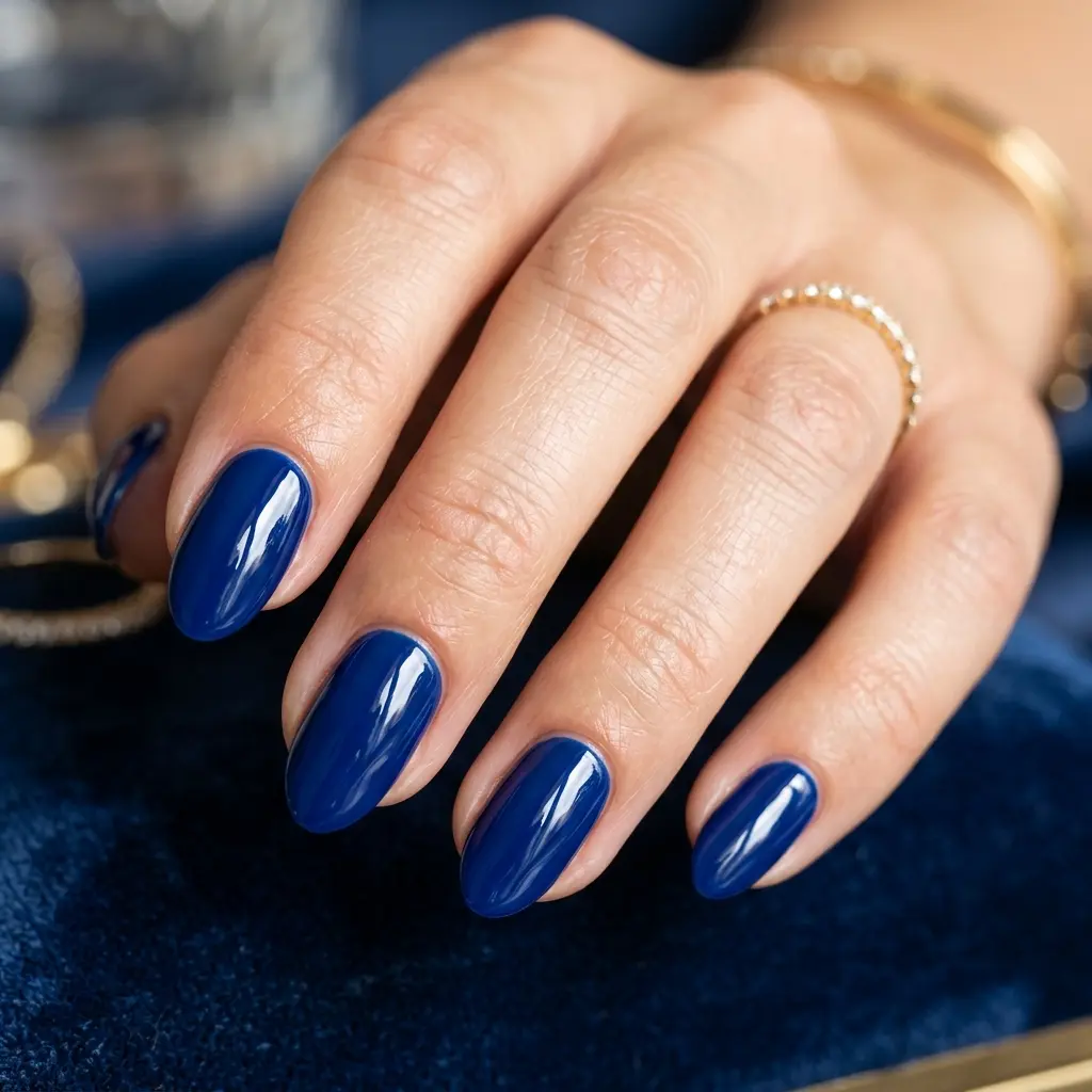 Deep Sapphire Glossy Short Almond Nails