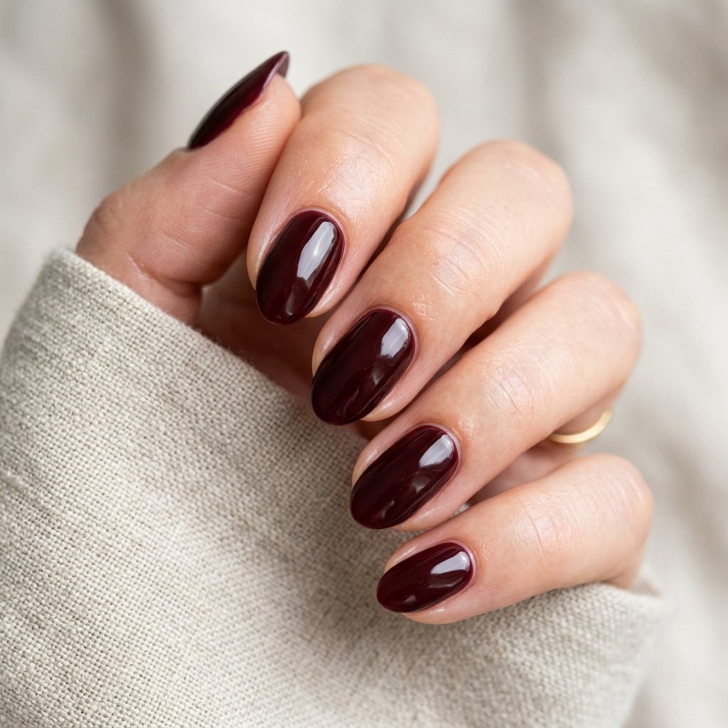 Deep Burgundy Short Almond Nails