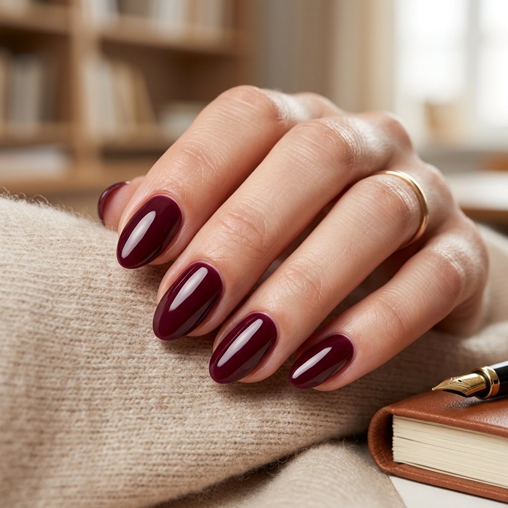 Deep Burgundy Short Almond Nails