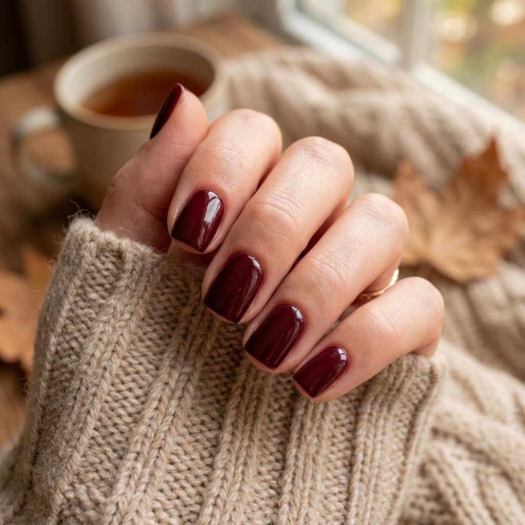 Deep Burgundy Square Nails