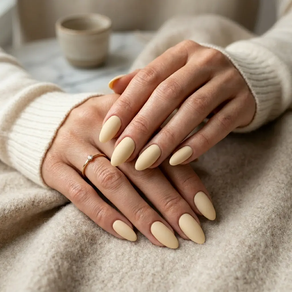 Deep Cream Matte Almond Nails