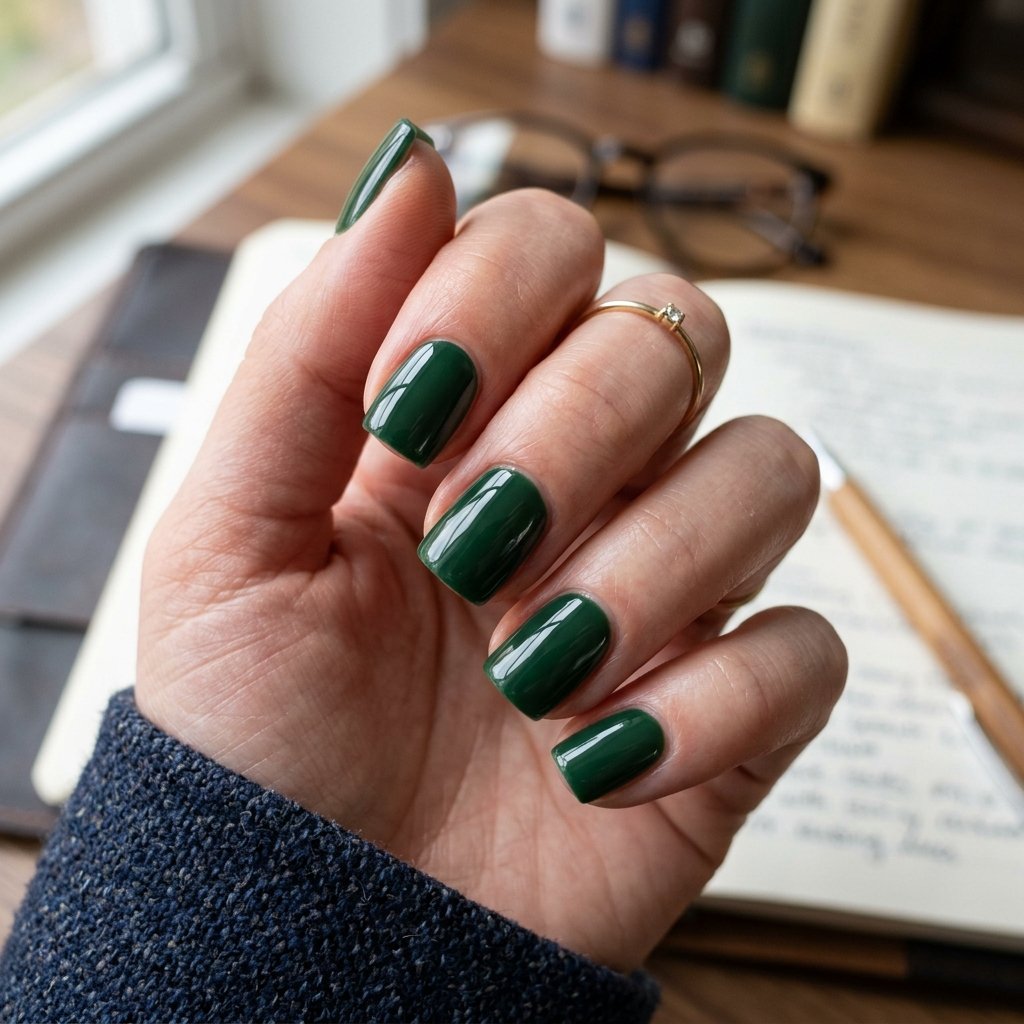 Deep Forest Green Short Square Nails