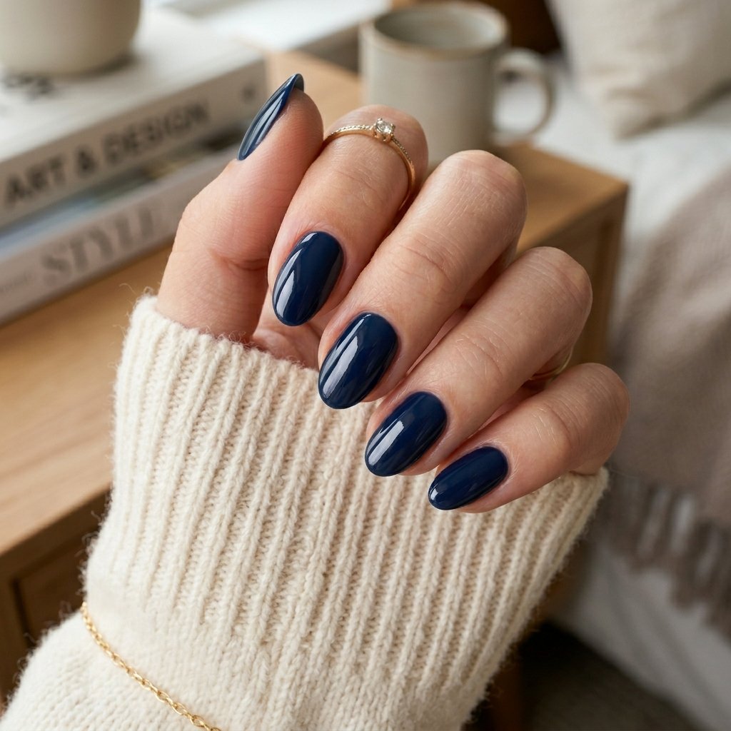 Deep Navy Short Almond Nails