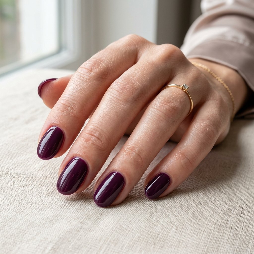 Deep Plum Glossy Short Oval Nails