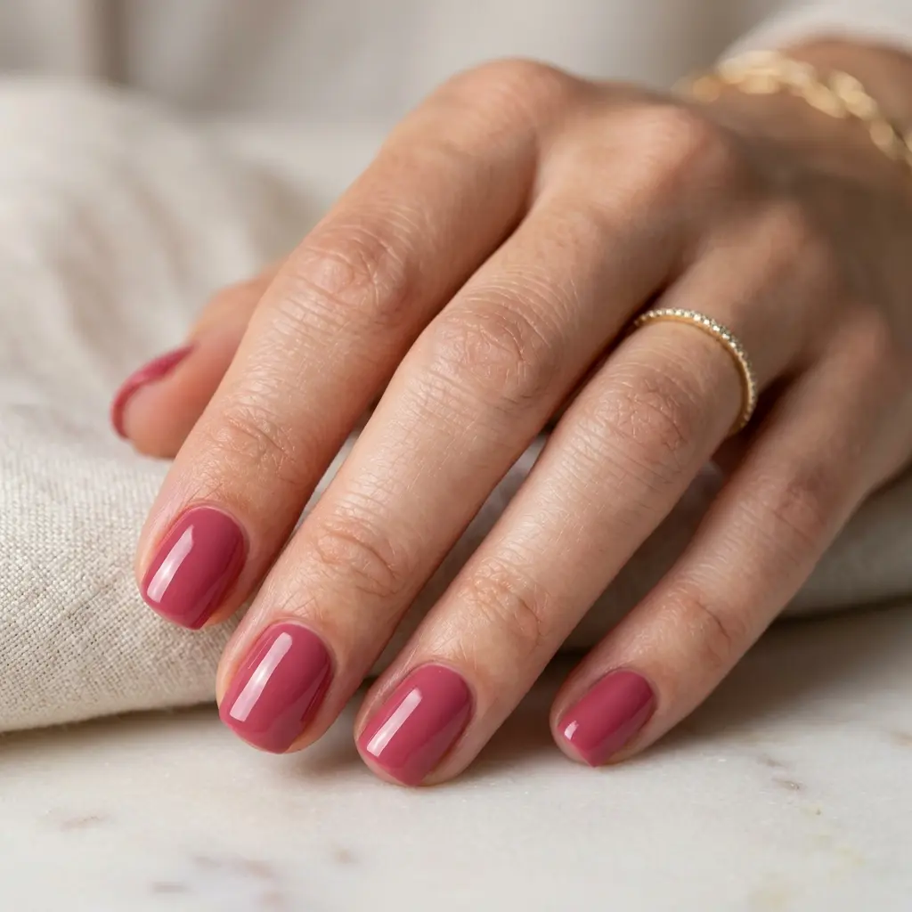 23 Early Fall August Nails You'll Want to Wear Before Everyone Else 8 Deep Rose Short Nails