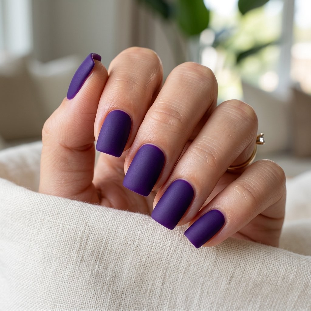 Deep Violet Matte Short Square Nails