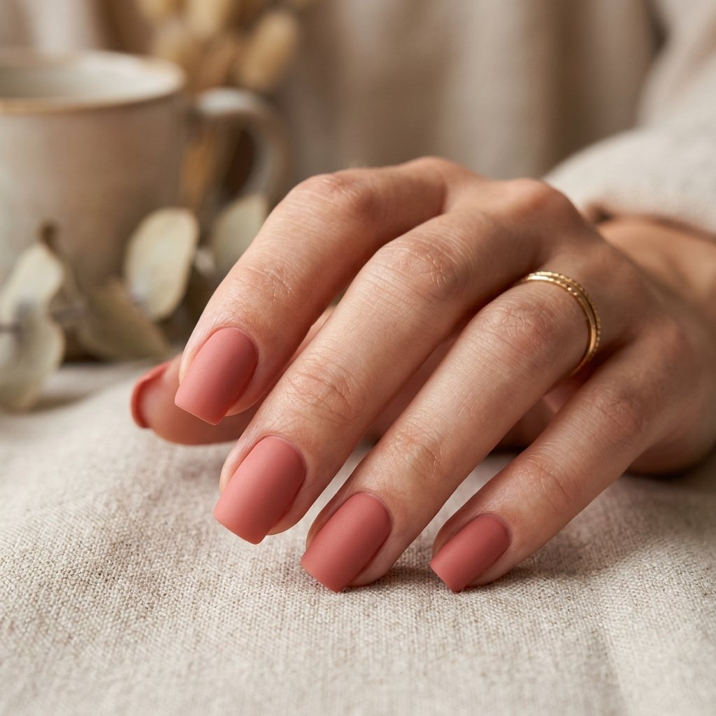 Dusty Coral Matte Short Square Nails