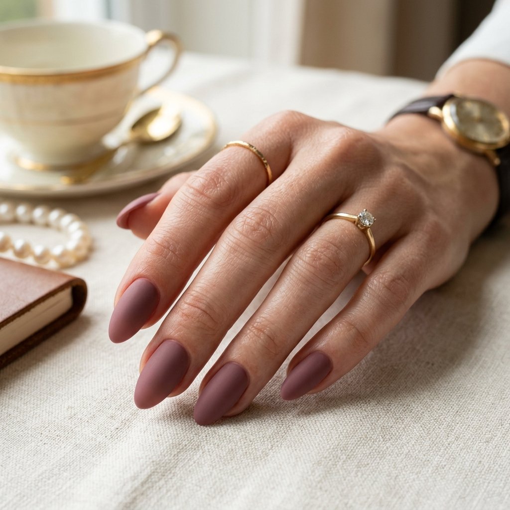 Deep Dusty Mauve Matte Almond Nails