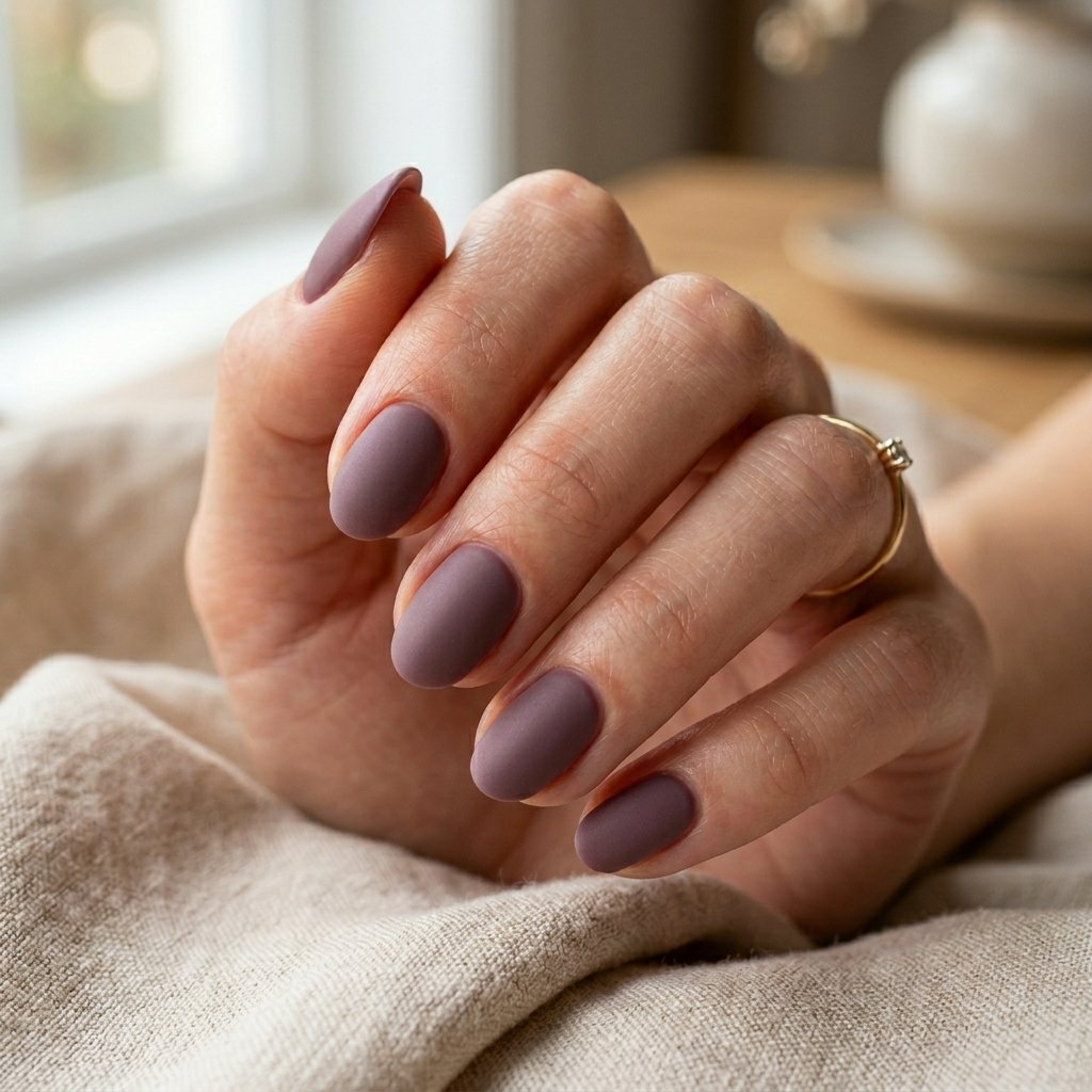Dusty Mauve Matte Short Almond Nails