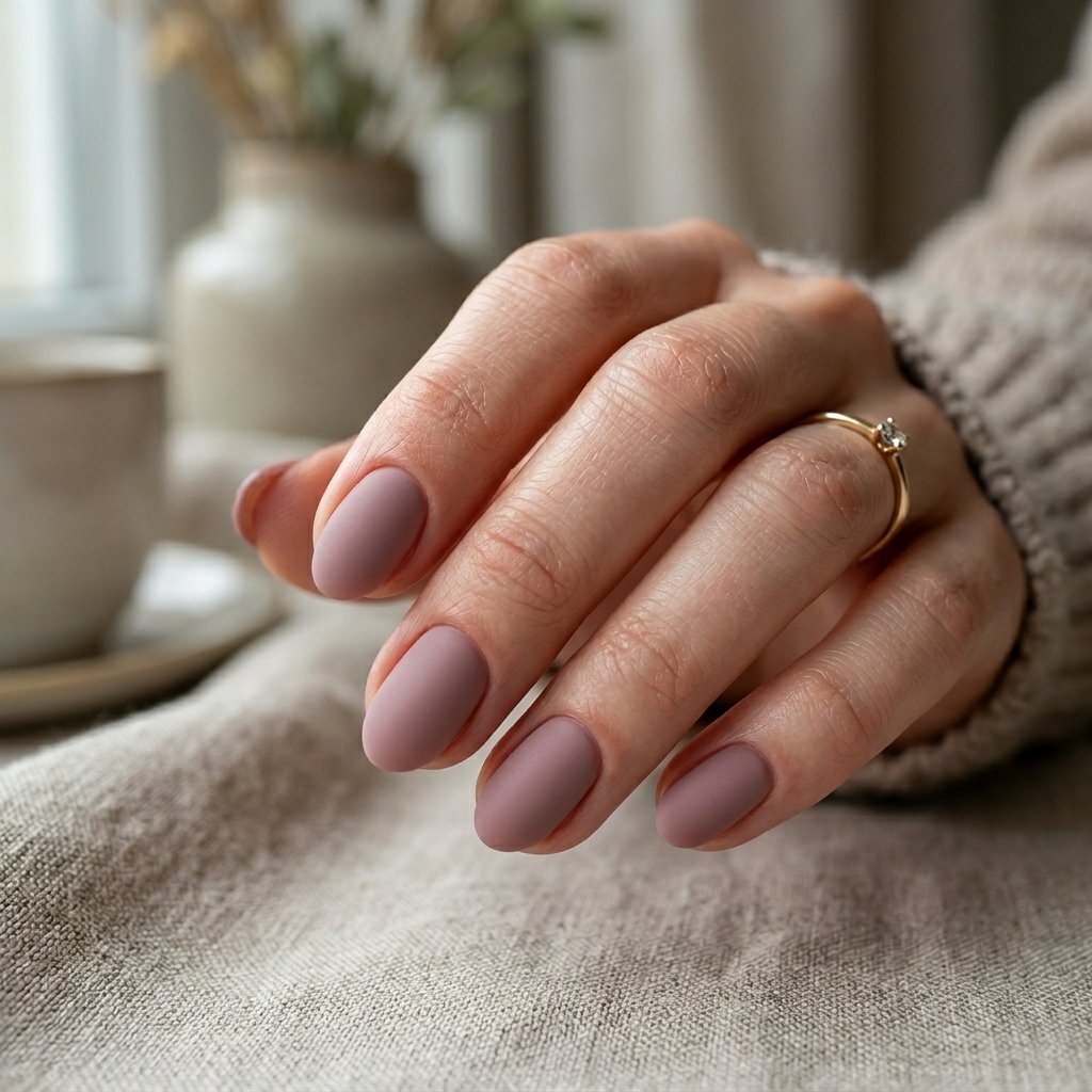 Dusty Mauve Matte Short Almond Nails