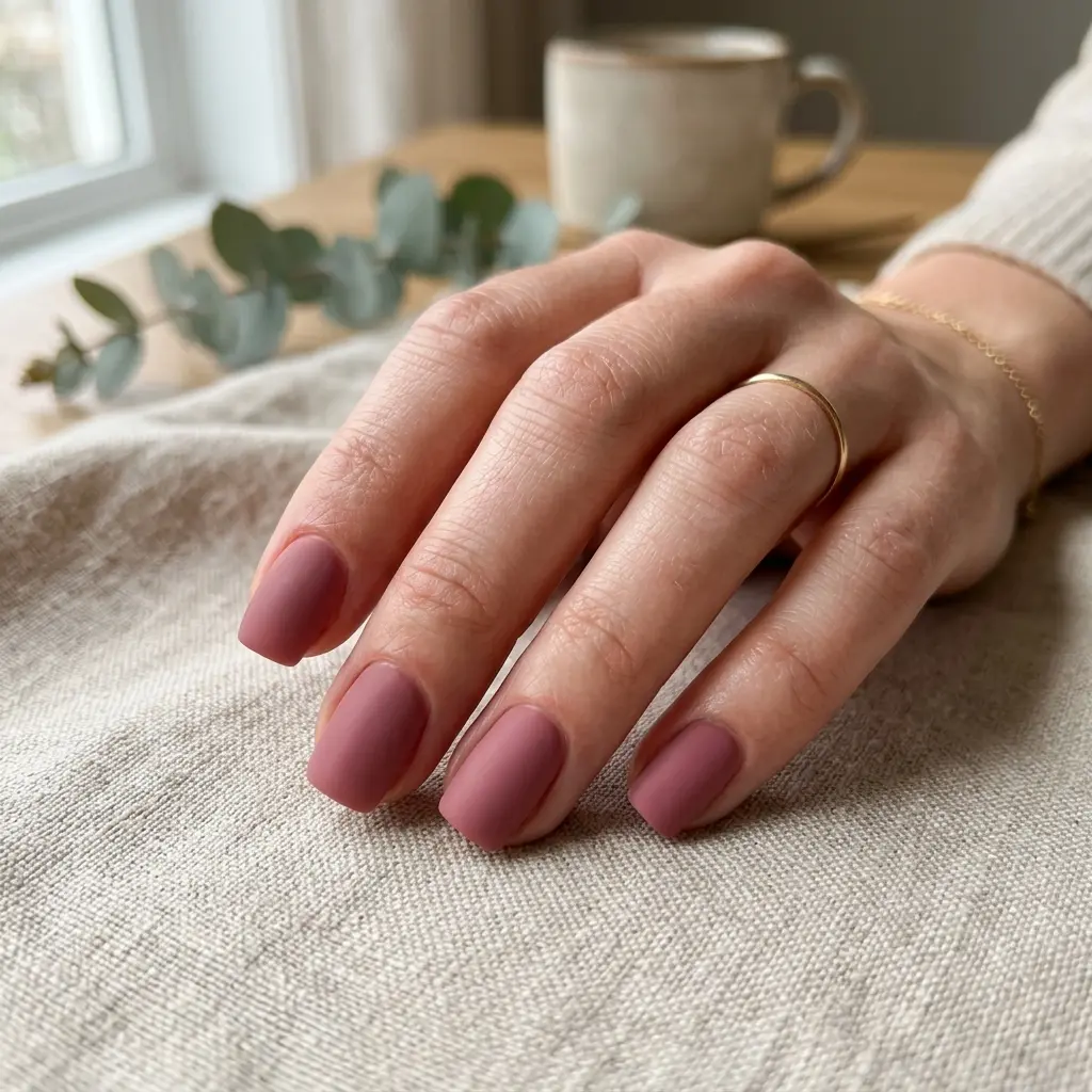 Dusty Rose Matte Short Square Nails