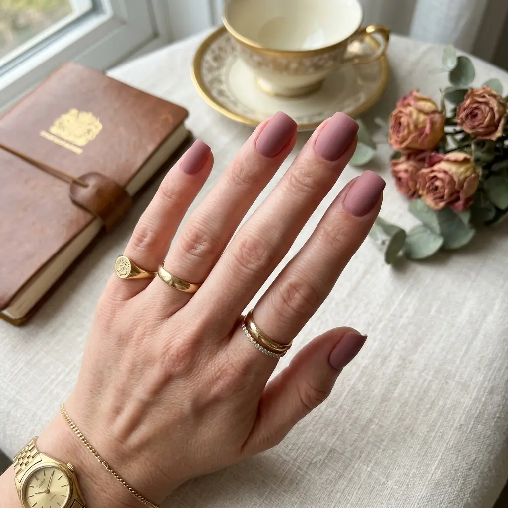 Dusty Rose Matte Short Square Nails