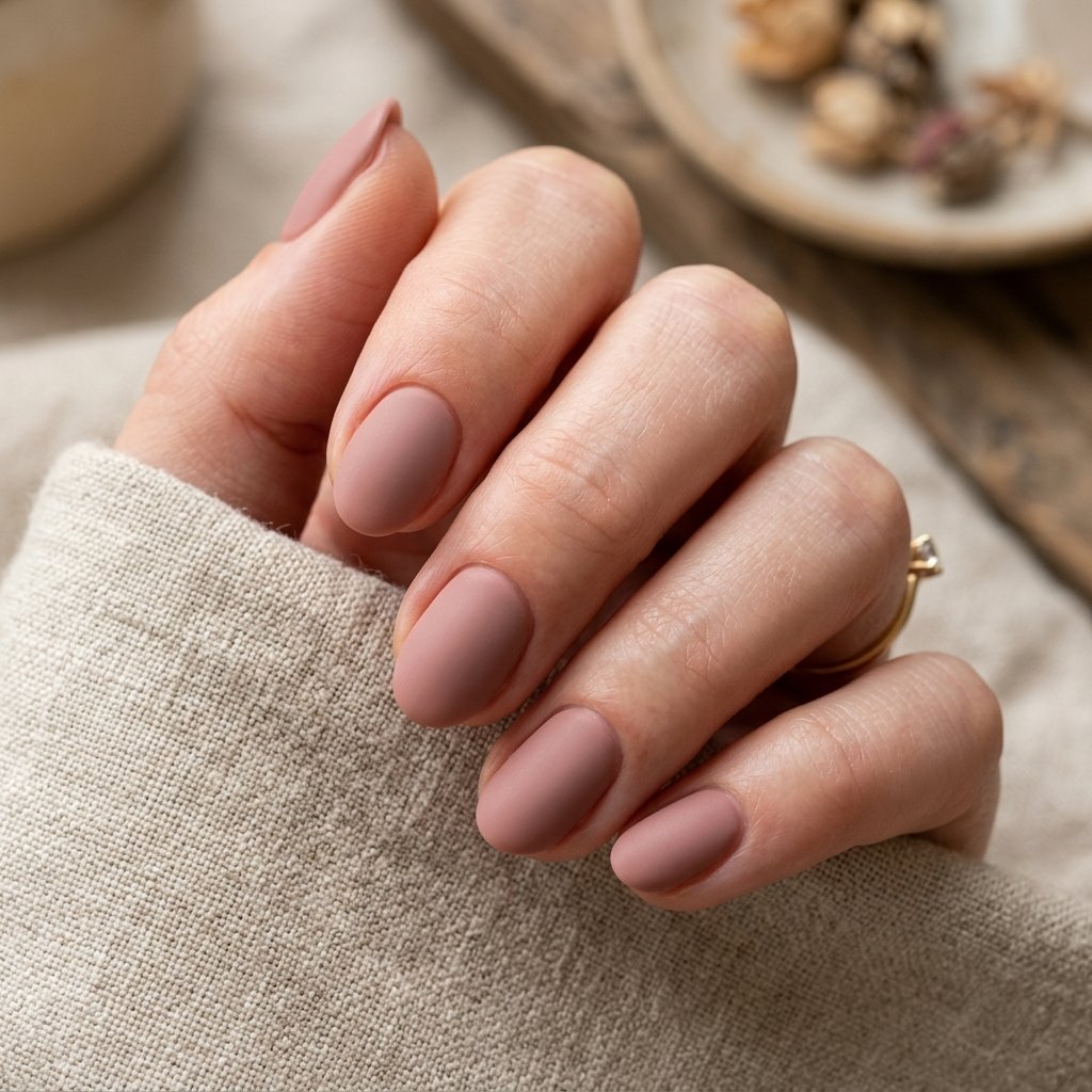 Dusty Rose Matte Short Oval Nails