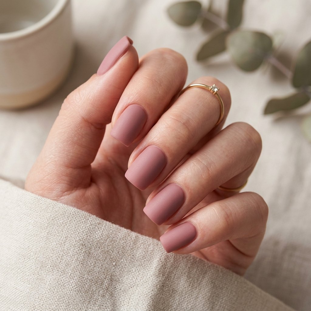 Dusty Rose Matte Short Square Nails