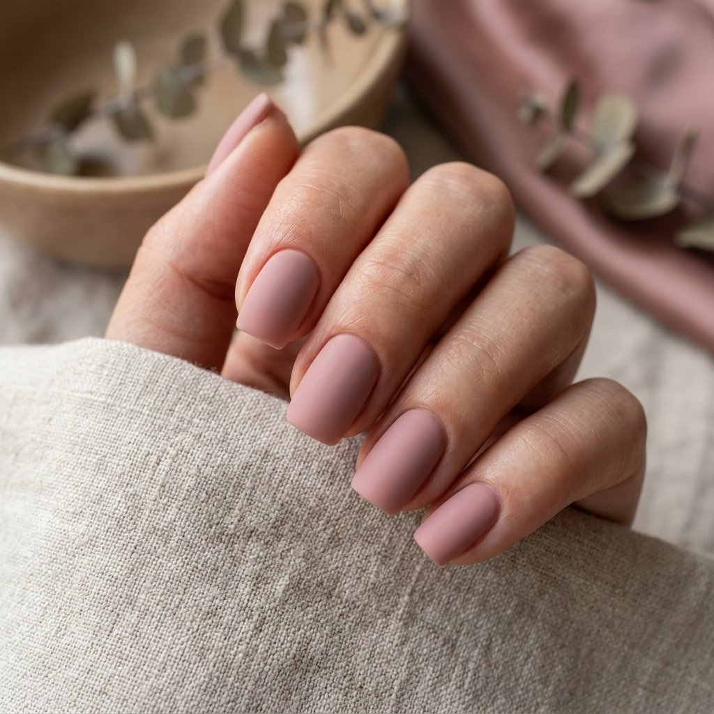 Dusty Rose Matte Short Square Nails