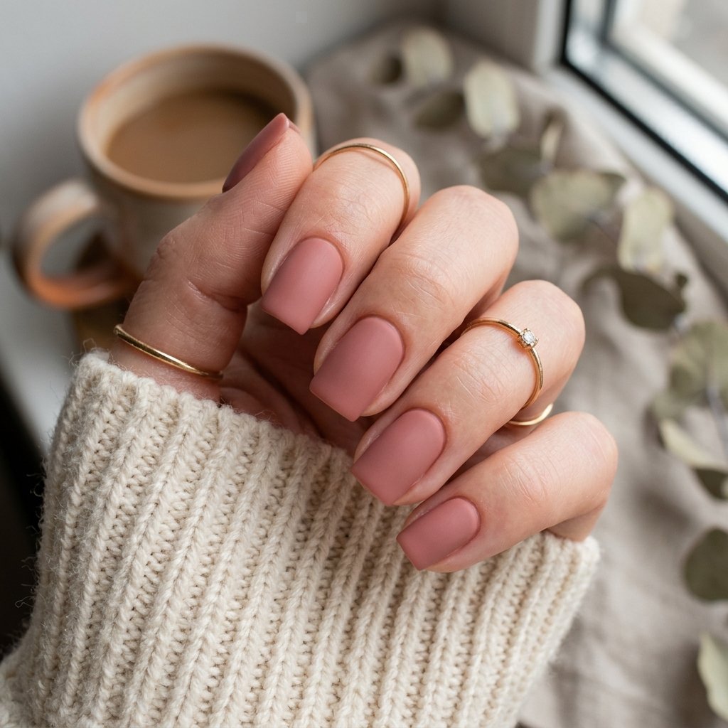 Dusty Rose Matte Short Square Nails