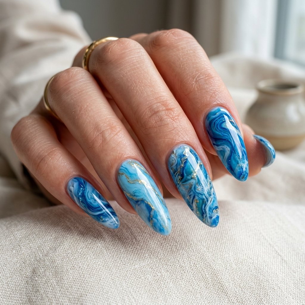 Blue Marble Acrylic Nails
