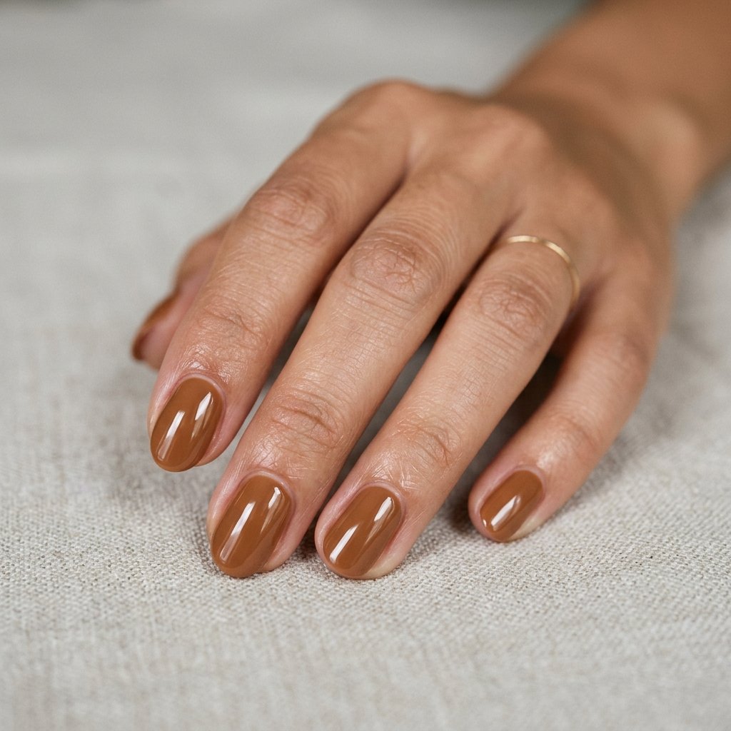 Caramel Glossy Short Oval Nails