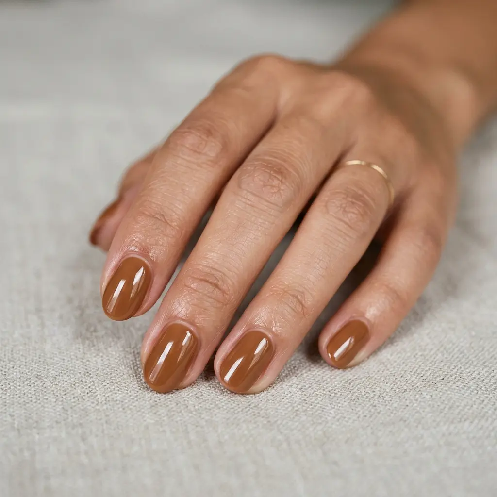 Caramel Glossy Short Oval Nails