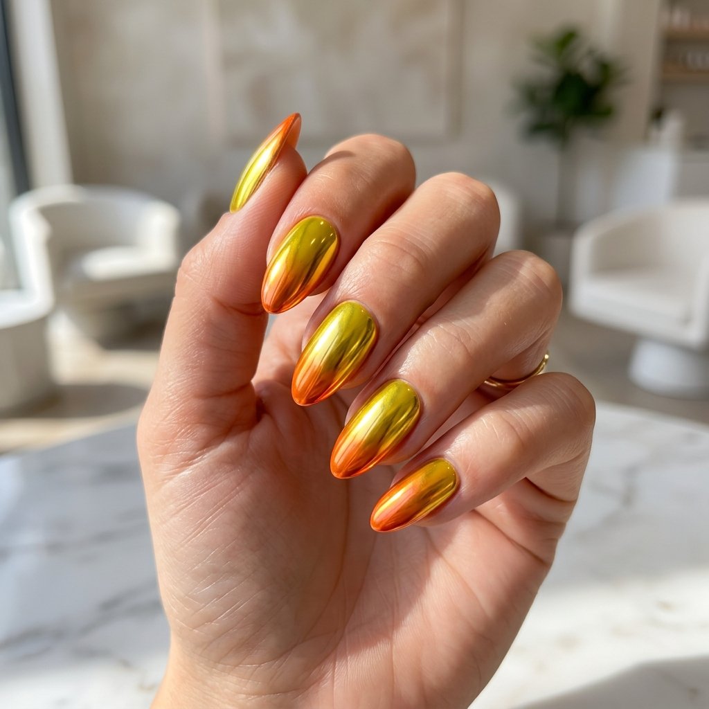 Yellow And Orange Chrome Nails