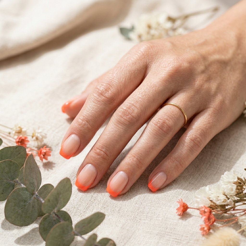 Coral French Tip Nails