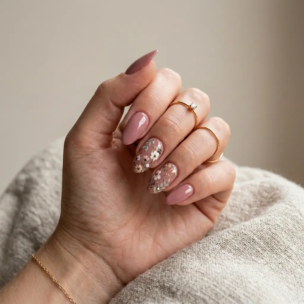 Dusty Rose Floral Nails