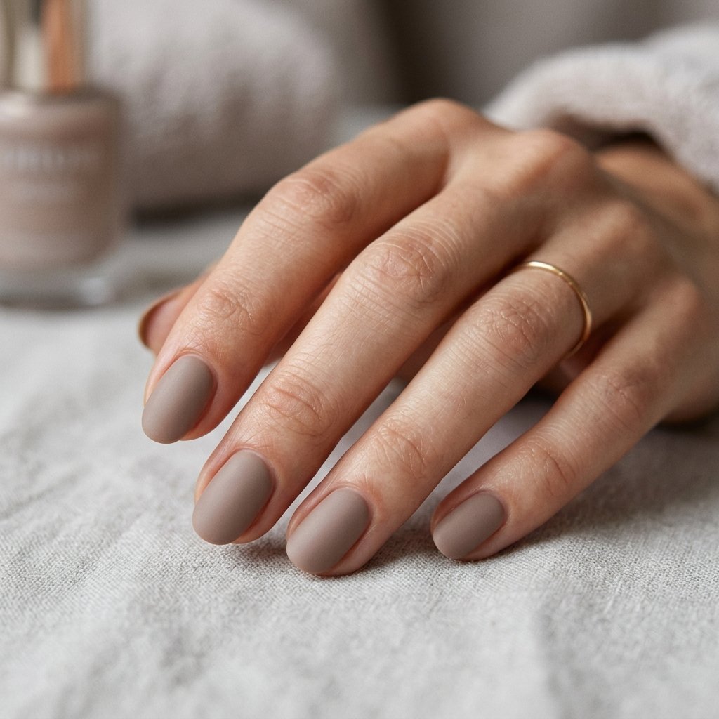 Warm Taupe Matte Short Oval Nails