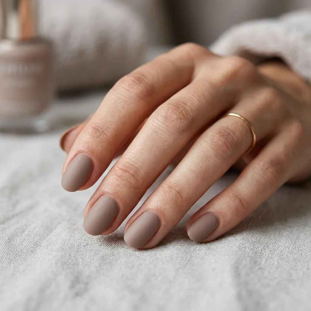 Warm Taupe Matte Short Oval Nails