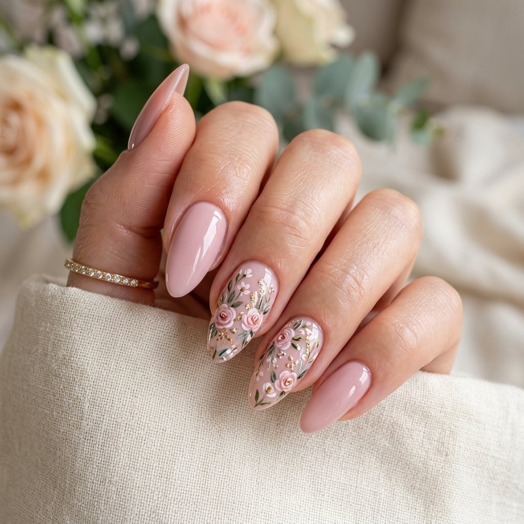 Floral Accent Acrylic Nails