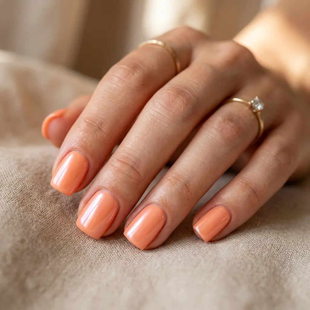 Glazed Peach Short Square Nails