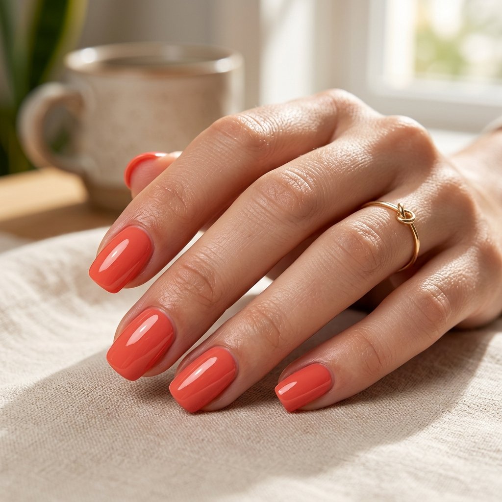 Glossy Coral Nails