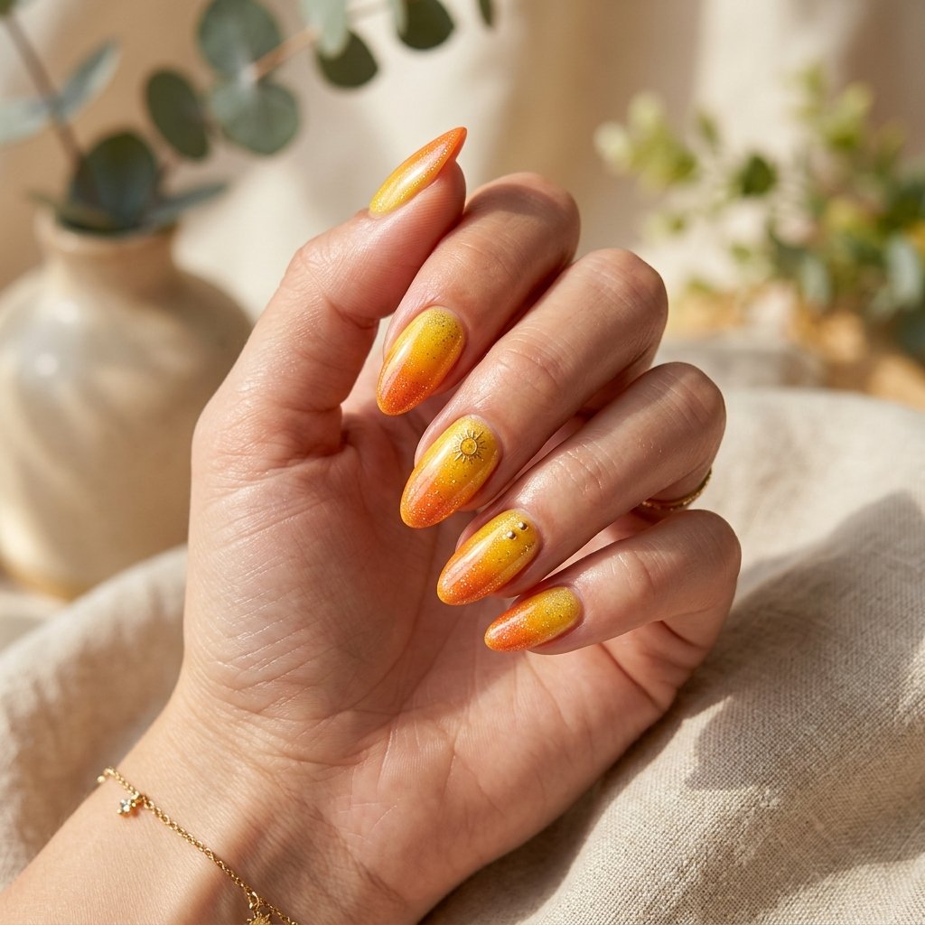 Orange And Yellow Glitter Nails