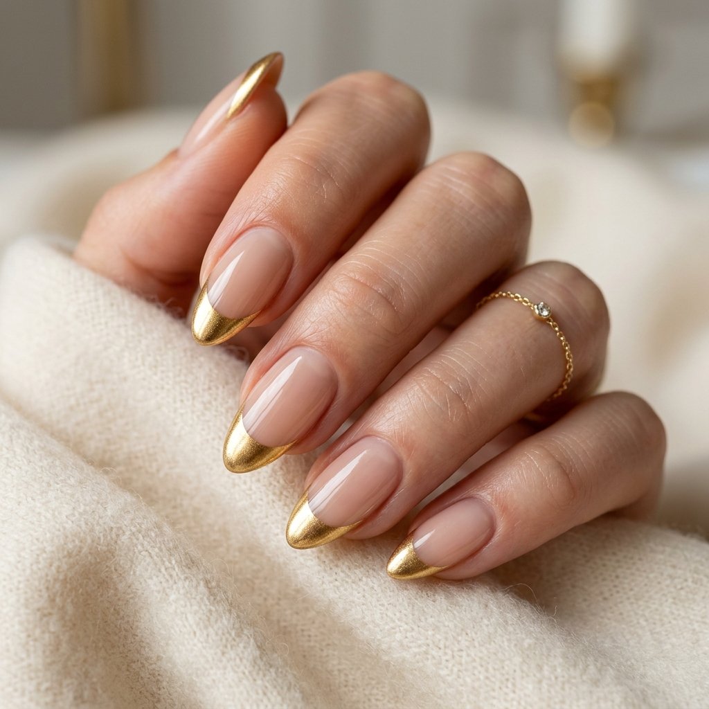 Gold French Tip Nails