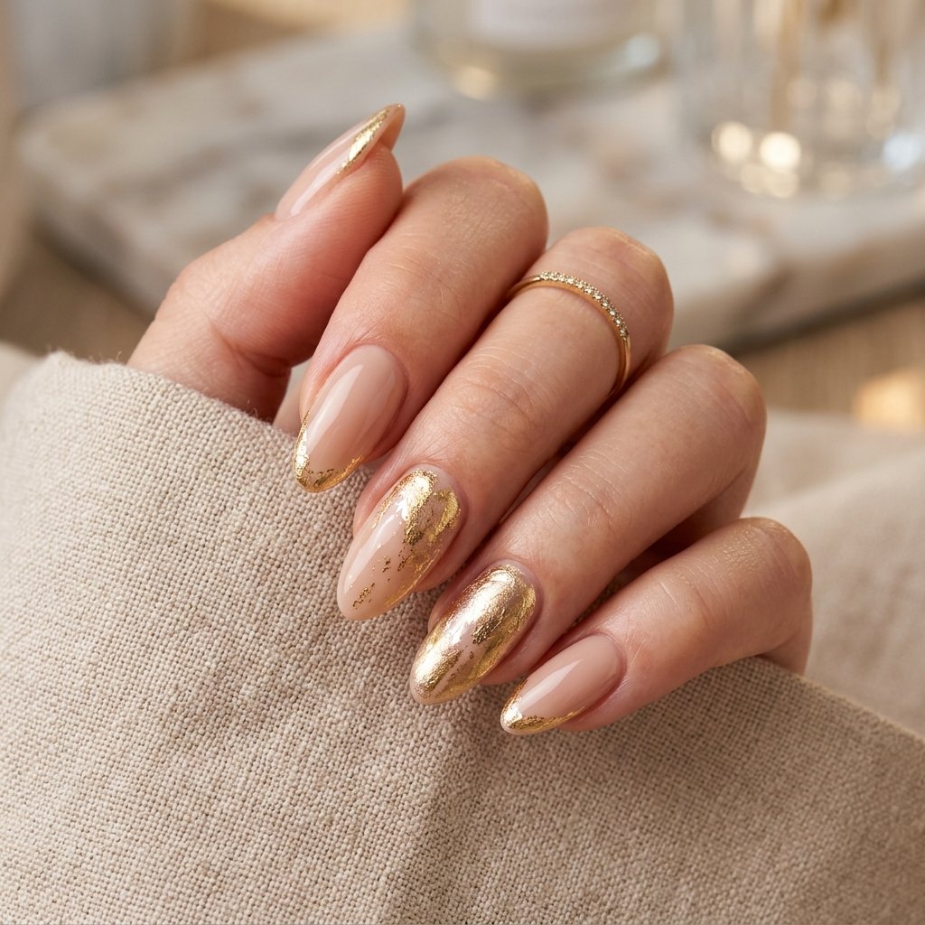 Gold Foil Accent Nails