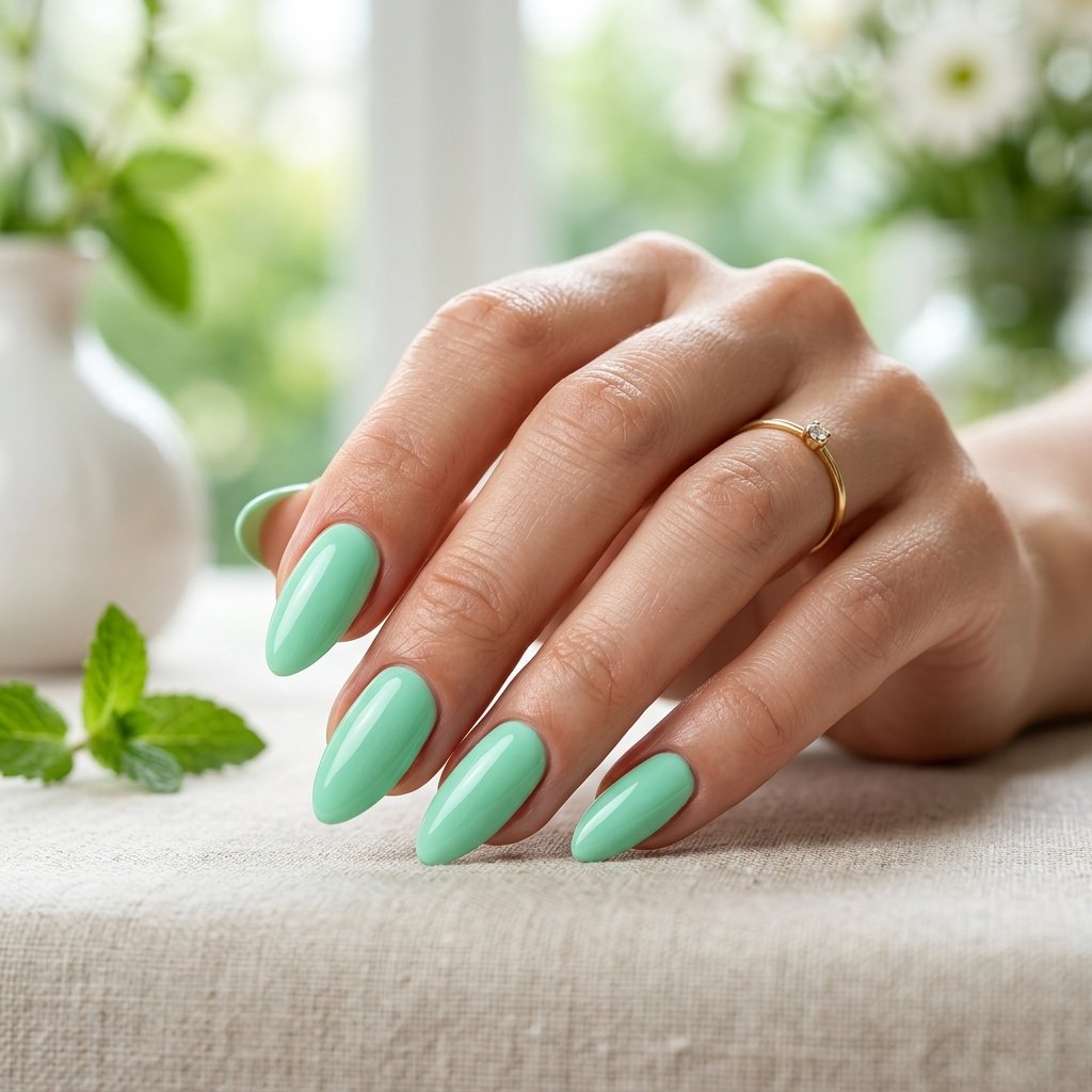 Mint Green Almond Nails