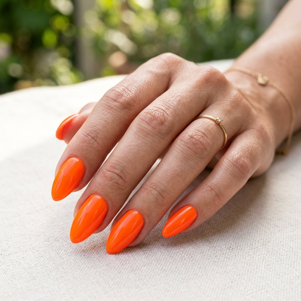 Neon Orange Almond Nails