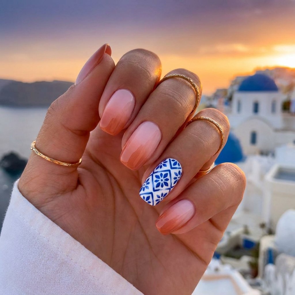 Santorini Sunset Ombre with Tile Accent